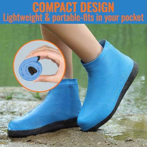 Rain Shoe Covers Waterproof Reusable Galoshes Overshoes - color: Blue, size: XX-Large