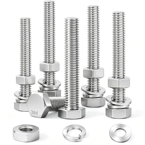 6 Sets 5/16-18 x 3" Stainless Steel Hex Head Screws Bolts, Flat, Nuts & Lock Washers,Hex Bolts 18-8(304) Full Thread - color: Silver, size: 5/16-18 x 3"（6 Sets）