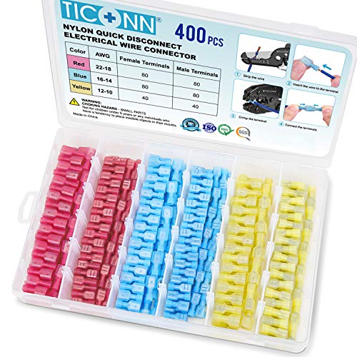 TICONN 400 Pcs Nylon Spade Connector Kit, Insulated Crimp Wire Connectors - style: Combo 400Pcs