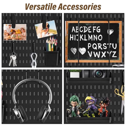 AKTOP Plastic Peg Board Wall Organizer 4-Pack, 12"x12" Pegboard Kit, Black - color: 12inch Pegboard Kit-Black