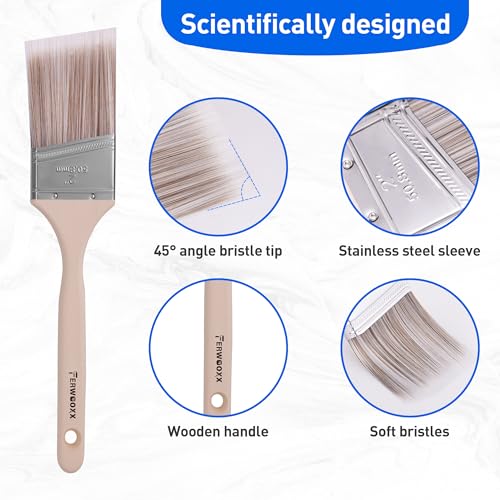 Paint Brush, 2IN Stain Brushes for Painting Walls House Touch-Ups,Furnitures and Fence Staining, Wooden Handle Masonry Paintbrush(6 Packs) - size: 2 inch
