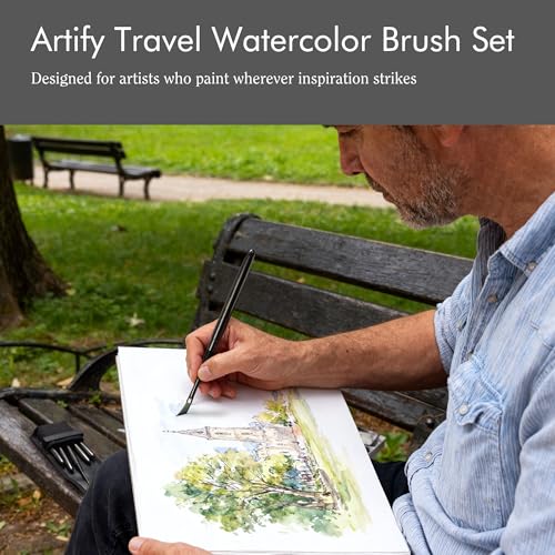 Artify Travel Watercolor Brushes, Outdoor Paint Brushes, Water Color Paint Brush Set with Anti-Rust Polished Metallic Gray Finish, Painting Brushes for Watercolor Gouache Ink - Gift for Artist (4PCS) - size: 4PCS