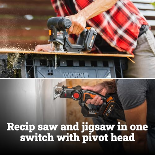 WORX Cordless Reciprocating Saw & Jigsaw, 20V 3/4-Inch 2-in-1, WX550L - style: 20V Battery + Charger Included
