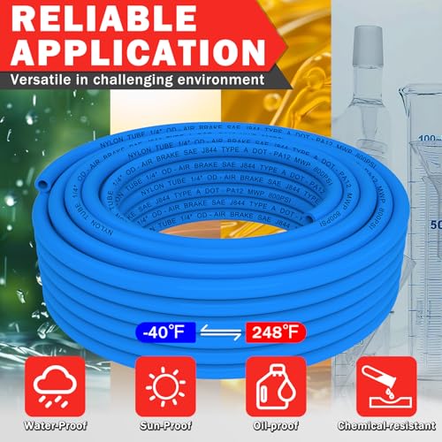 CheeMuii 76 Pcs Brass DOT Air Line Fittings with 1/4" & 3/8" DOT Air Hoses - size: 2ROLL-80PCS-BLUE