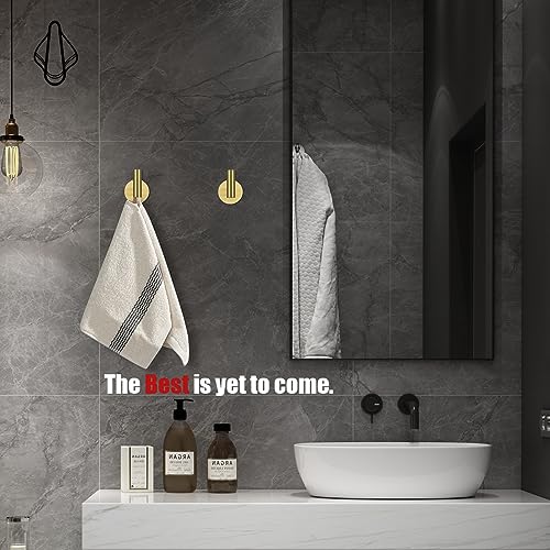 JQK Self Adhesive Towel Hook Gold, No Drill Stick on Coat Robe Clothes Wall Hook for Bathroom Kitchen Garage 2 Pack, 304 Stainless Steel Brushed Gold, ATH110-BG-P2 - color: Brushed Gold, size: 2 Pack