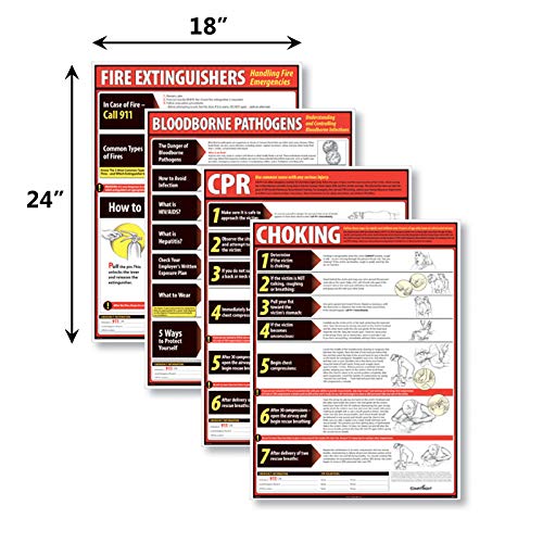 ComplyRight Lifesaving Poster Set Including Fire Extinguishers, 18" x 24", Bloodborne Pathogens, CPR, & Choking, Safety Signs for Workplace - color: Lifesaving Poster Set