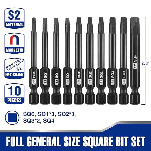 WORKPRO 10PCS Square Drive Bit Set, Magnetic Impact Screwdriver Bits - color: Square