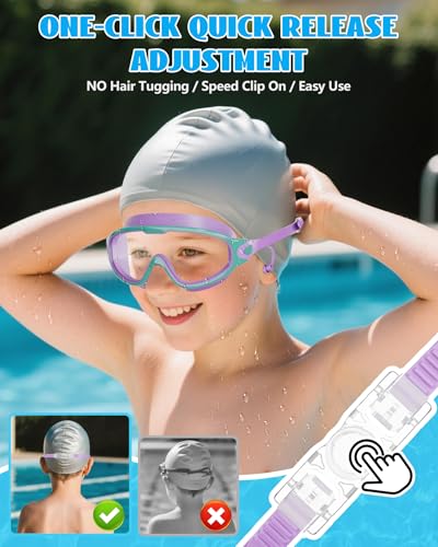 Aegend New Kids 2 Pack Wide View Swim Goggles, Anti-Fog/UV No Leak Goggles with Ear Plugs Kids 3-14 - color: Pink & Purple