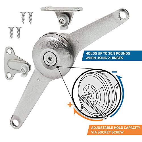 Rok Hardware Duo Flap Lid Support Stay Folding Arm with Adjustable Horizontal Soft Close and Hold Open Cabinet Door Toy Box Hinges
