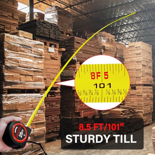 HAUTMEC 25 Ft Heavy Duty Tape Measure with Fractions & Magnetic Hook, 6-Pack Professional Retractable Measuring Tape for Construction, Carpentry, Contractors, Workshop & DIY 25001