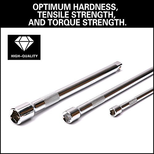 9-Piece Socket Extension Bar Set, Ratchet Extension Bar Set,1/4", 3/8", and 1/2" Impact Drive Socket, Drive Tool Accessory, CR-V Steel Storage Tray - color: 9-pcs Chrome Extension