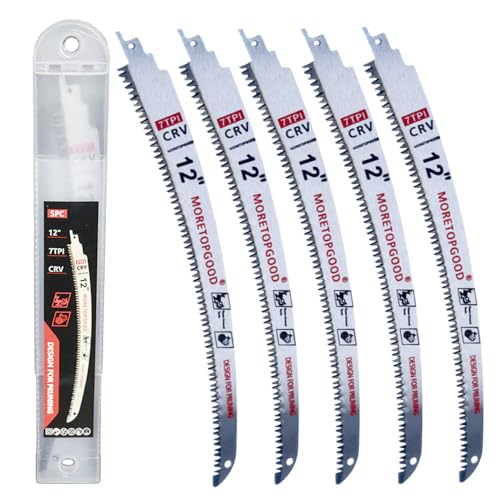 12Inch Arc Edge Reciprocating Saw Blade with Storage Box, 7TPI Japanese Teeth with Curved Edge Wood Pruning Saw Blades for Tree Trimming, Wood Cutting (5 Pack) - size: 12 Inch