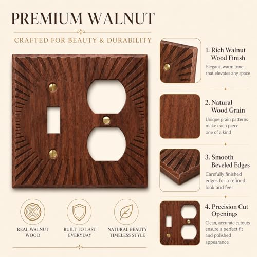 DoubleFill 4 Pcs Walnut Wood Switch Cover,14 * 14.2cm,1 Toggle 1 Duplex - color: 1 Toggle 1 Duplex, size: 14.2 x 14 cm