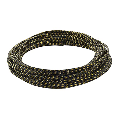 Othmro 5m/16.4ft PET Expandable Braid Cable Sleeving Flexible Wire Mesh Sleeve Black Gold,for Power Cord Audio Video Cables Protecting from Pets Chewing - color: Black Gold, size: 3mmx5m
