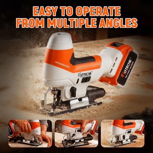Hoteche Cordless Brushless Jigsaw - 4.0Ah Battery, 1000-3000RPM, 25.4mm Stroke, Fast Blade Change, 3 Orbital Settings, with Charger & Accessories