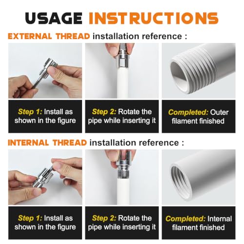 PVC Pipe Threader Kit for Drill, 6-in-1 Internal & External Threading Tool with 1/2", 3/4", 1" Dies, Hardened Alloy Steel PVC Pipe Thread Maker for Sprinkler Repair & DIY Plumbing