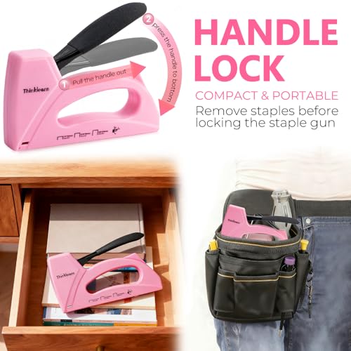 Pink Staple Gun for Crafting Projects, Light Duty Staple Gun for Wood - color: Pink