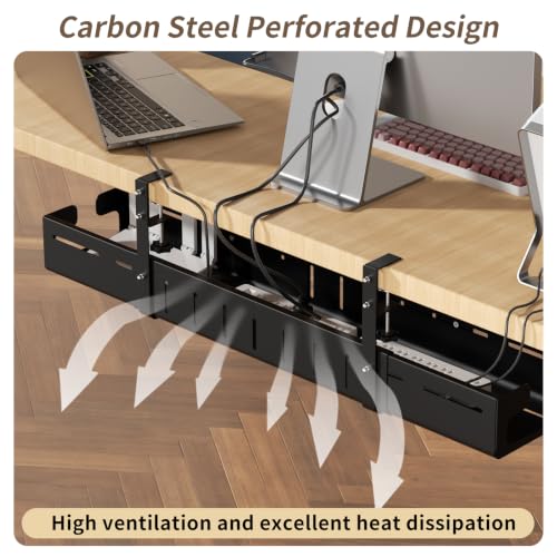 Under Desk Cable Management Tray,Expandable 25.2Inch – 38Inch,Black - color: Black