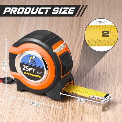 Youyole 10 Pack Tape Measure with Fractions 1/8 Steel Measuring Tape Retractable Easy Read Measurement Ruler Steel Power Blade (25 ft X 1 in,Orange) - color: Orange