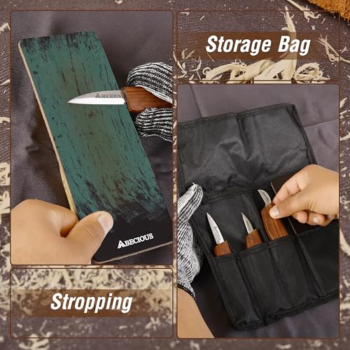 ABECIOUS Premium Wood Carving Tools 8 PCS - Wood Carving Knife, Wood Whittling Kit Includes Cut Resistant Gloves for Wood Carving, Rust-Free High Carbon Steel Wood Carving Knives with Rosewood Handle.