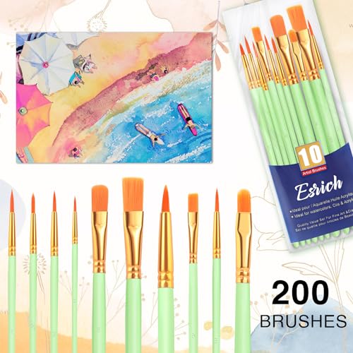 ESRICH 200PCS Paint Brushes, Paint Brush for Acrylic Painting - color: Green, size: 200