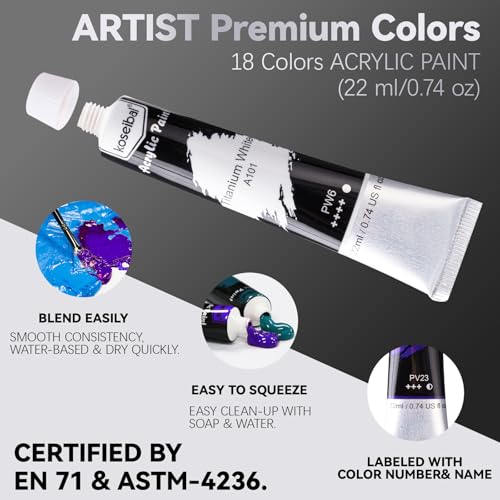 koseibal Kids Acrylic Paint Set with Canvas, Art Supplies Kits for Adults - color: 18x22ml+Easel-S