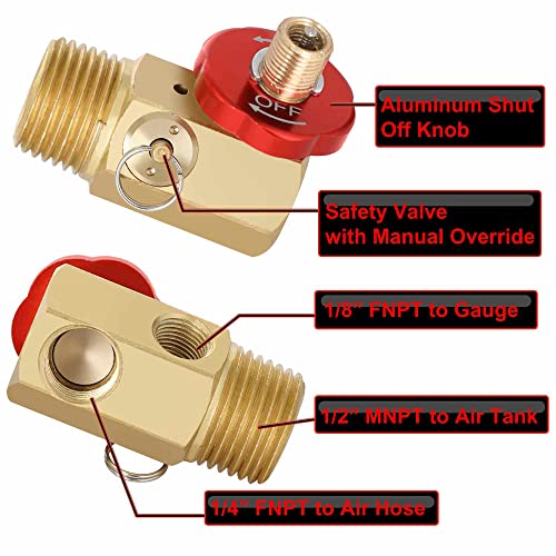 Hromee Air Tank Repair Kit w/Safety Valve, Pressure Gauge and 4 Feet Air Tank Hose Assembly kit for Portable Carry Tank - size: Air Tank Repair Kit