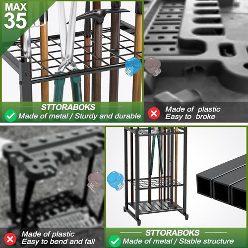 Garden Tool Organizer, Garage Tool Organizer & Garage Organization, Heavy Duty Steel Tool Storage Rack Holds 35 Rakes, Brooms Tools, Broom Holder and Mop Holder, Shed Organizer for Home Organization - style: Rack
