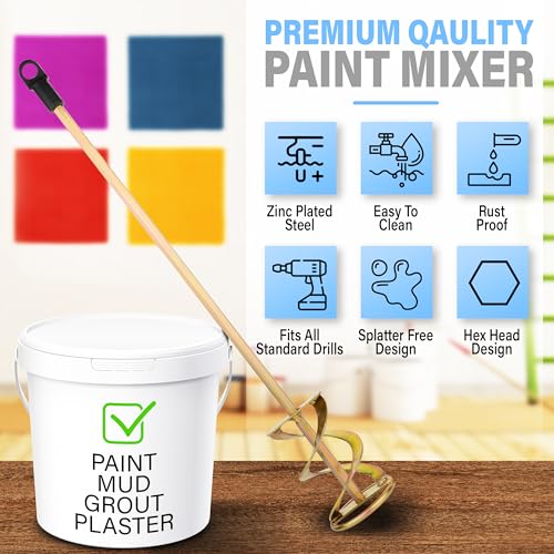 Paint Mixer for Drill, 1-5 Gallon Bucket, Paint Stirrer for Drill | Zinc Plated, Rust-Free & Easy to Clean, Fits All Standard Drills - For Mixing Paint, Resin, Epoxy & Concrete (Large Head) - size: 5 Gallon (Large Head)