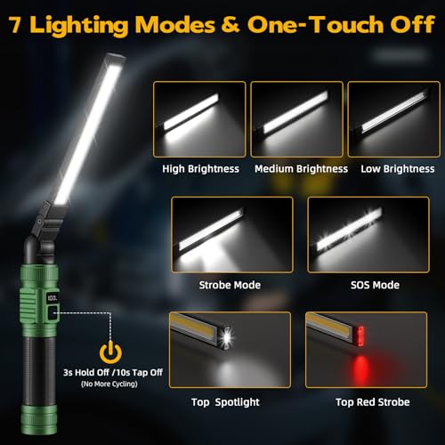 LNRYY Rechargeable Magnetic LED Work Light/Flashlight for Mechanics - color: Green