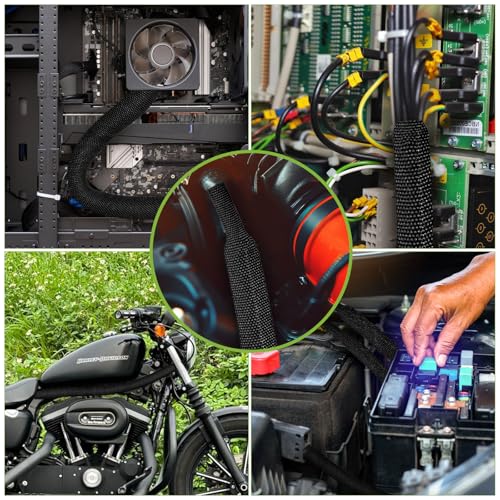 2:1Heat Shrink Wire Loom Braided Cable Sleeves,Heat Resistant Fabric Woven Shrink Tubing Wiring Harness for Protection Automotive,Harness Cable,Cable Management (1/2"-12ft) - size: 1/2"-12ft