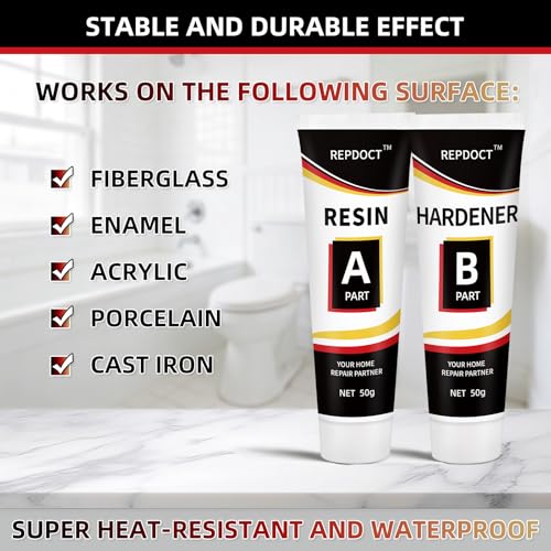 Tub Repair Kit White, Porcelain Sink Repair Kit for Fiberglass, Acrylic | Fix Chips, Cracks, Scratches & Holes in Bathtub, Toilet, Shower, Ceramic Tile, Enamel