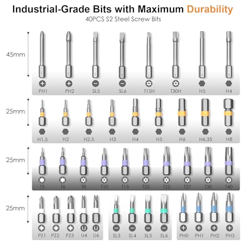 42-in-1 Magnetic Ratchet Screwdriver Set with Detachable T-Handle & Case, Multi-Bit Precision Driver Kit for Electronics, PC, Bicycle, Furniture Repair, Eyeglass, and DIY Gifts （Orange） - color: Orange