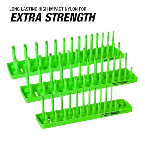 OEMTOOLS 22233 6-Pc SAE & Metric Socket Tray Set for Sizes 1/4", 3/8”, 1/2" - color: Black/Green