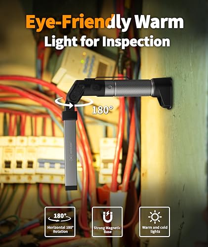 HOTLIGH Magnetic Work Light - 800 Lumens Rechargeable Work Light with Multifunctional Foldable Design, 2200 mAh Mechanic Light, 3 Lighting Modes Magnetic Flashlight for Car Repairing/Emergency, 1 Pack