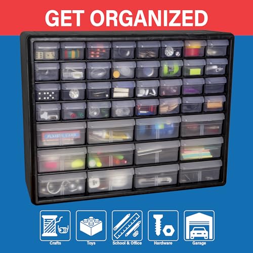 Akro-Mils 44-Drawer Plastic Storage Cabinet, 20"W x 6"D x 16"H, Black - color: Black, size: 44 Drawer, style: 1 Pack