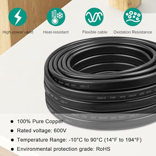 8/2 Wire with Ground - 15FT NM-B 8 Gauge Non-Metallic Sheathed Cable 100% Pure Copper 8 AWG 2 Conductor Residential Indoor Wire for Outlets, Switches, Other Loads and Lighting Wiring Projects etc. - size: 15FT, style: 8AWG/2
