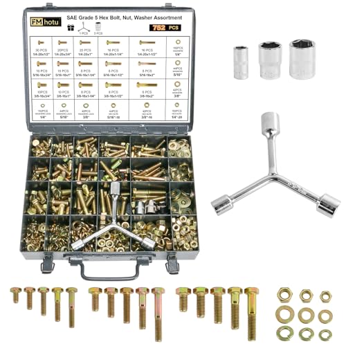 FMhotu 752Pcs Nuts and Bolts Assortment Kit, 15 Sizes Includes 1/4-20 5/16-18 3/8-16, SAE Grade 5 Alloy Steel Hex Cap Screws Nuts Washers with Wrenches Assortment Kit THLSTZ536pcs - size: 752pcs 1/4-20 5/16-18 3/8-16