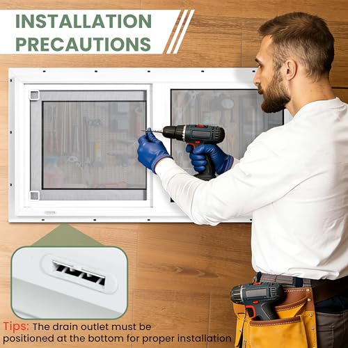 Vinyl Basement Window, Bathroom Sliding Window 32" x 18" White | Double Pane Insulated Tempered Glass and Fiberglass Screen for Basement, Bathroom, Shed - size: 32x18 IN