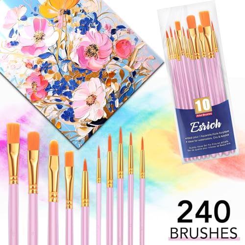 ESRICH 240PCS Pink Paint Brushes, Paint Brush for Acrylic Painting - color: Pink, size: 240