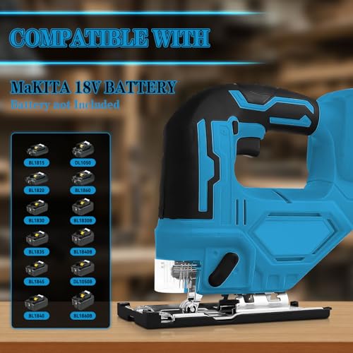Cordless Jig Saw for Makita 18v Max Battery(Tool Only), Electric Jigsaw Cut Off Tool 400W 2700RPM 45° Beveled Cutting 3 Orbital Setting with 6 Blades for Straight/Curve/Circle Cutting (for Makita) - style: for Makita