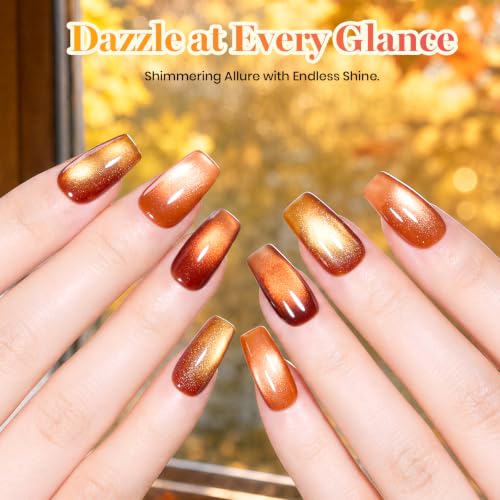 Beetles Fall Cat Eye Gel Nail Polish Set - Gilded Leaves 6 Colors - color: A - Glass Cat Eye | Gilded Leaves