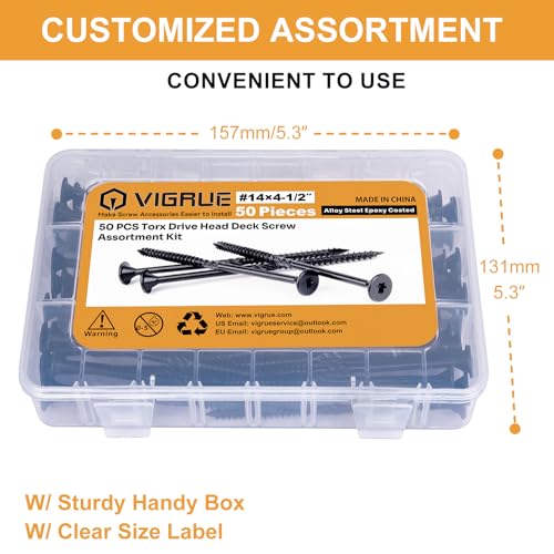 VIGRUE Deck Screws, Wood Screws - Star Drive Decking Screws for Timber, Log, Landscaping Wood, Rust-Resistant, Easy to Install, DIY Projector & Wood Working (50PCS #14X4-1/2) - style: 50PCS #14X4-1/2 deck screws