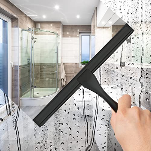 All-Purpose Stainless Steel Shower Squeegee for Shower Glass Door with Adhesive Hook, Bathroom Cleaner Tool Household Window Mirror Squeegee for Glass Doors, Cleaning Tile Wall, Car, 14 inch, Black - size: 14-inch