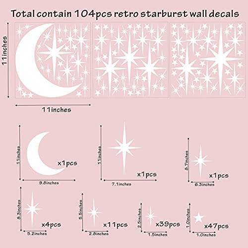 Retro Starburst Wall Decals Stars Wall Sticker Star Moon Vinyl Decal White - color: Retro Starburst -White
