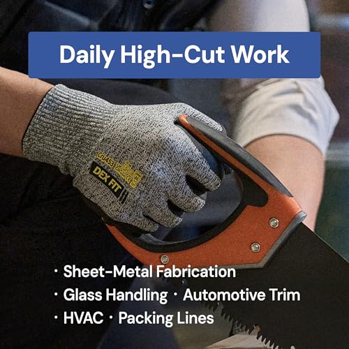 DEX FIT Cut Resistant Gloves Cru453 - ANSI A5, 3D Comfort Fit, Power Grip, Thin & Breathable, Touchscreen - Mechanic, Warehouse, Package Handler Gloves for Men & Women; Gray, XL (10), 1 Pair - size: X-Large