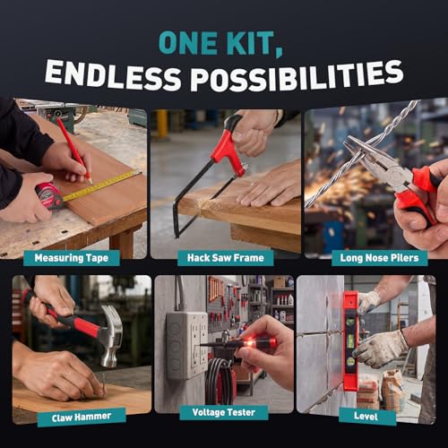 DUMOS 330-Piece Complete Homeowners Tool Box Set,Small Tool Kit for Home - color: Black Red, size: 15.7
