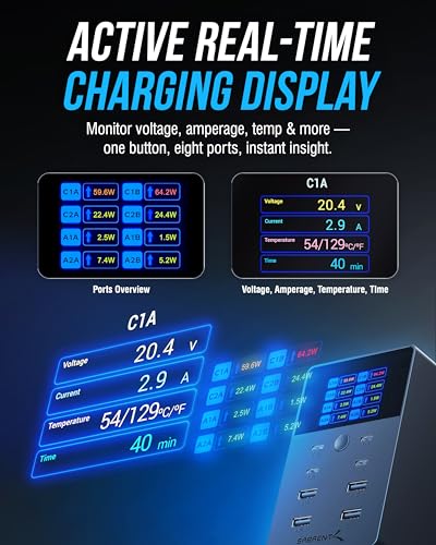 SABRENT VOLTIK Charging Station, 252W 8-Port USB C and USB A, LCD Display - size: 8-Port