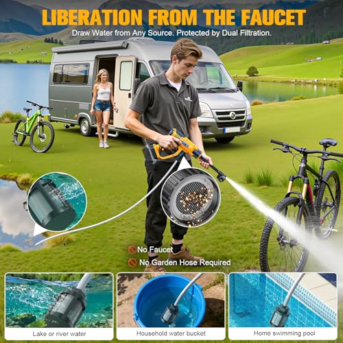 DIYtoolifz Cleaning Tool Compatible with DeWalt 20V Battery, 2.2LBS, with 16.4ft Hose & 6-in-1 Nozzle + Attachment for Car, Patio, Fence (Battery not Included, Tool Only) - color: Yellow