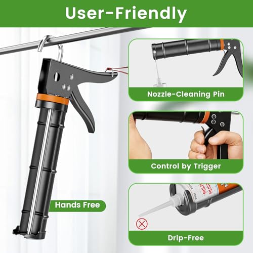 Professional Caulk Gun Kit with Caulk Remover & Silicone Sealant - 5 in 1 Caulking Tool Set for Caulking Removal, Includes Caulking Gun Tool, Silicone Scraper